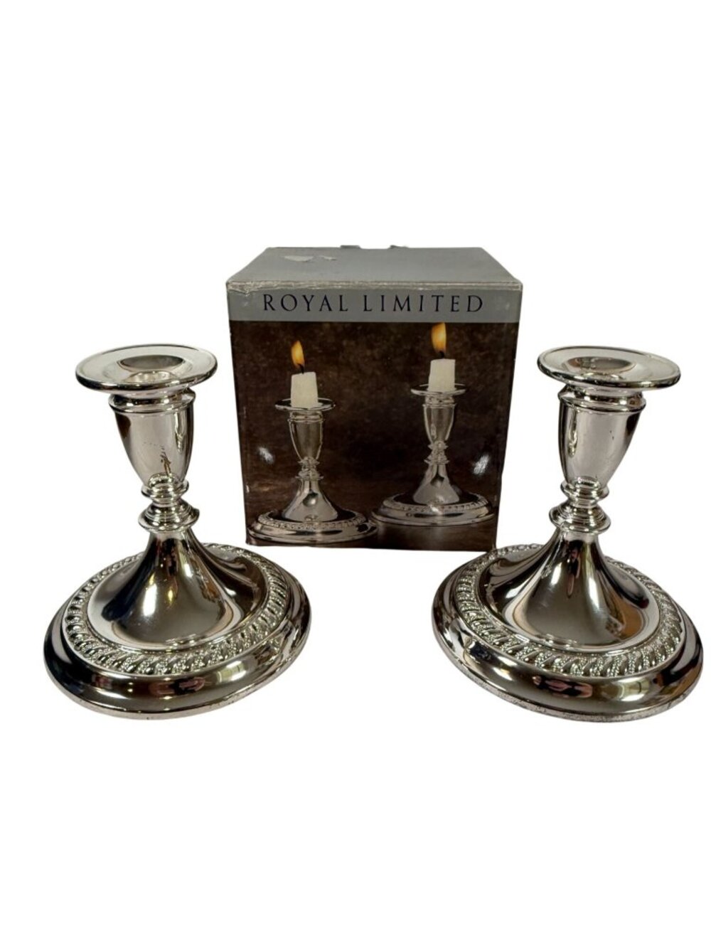Royal Limited English Silver Plate Candle Holders Set Of 2 Elegant Dark Academia